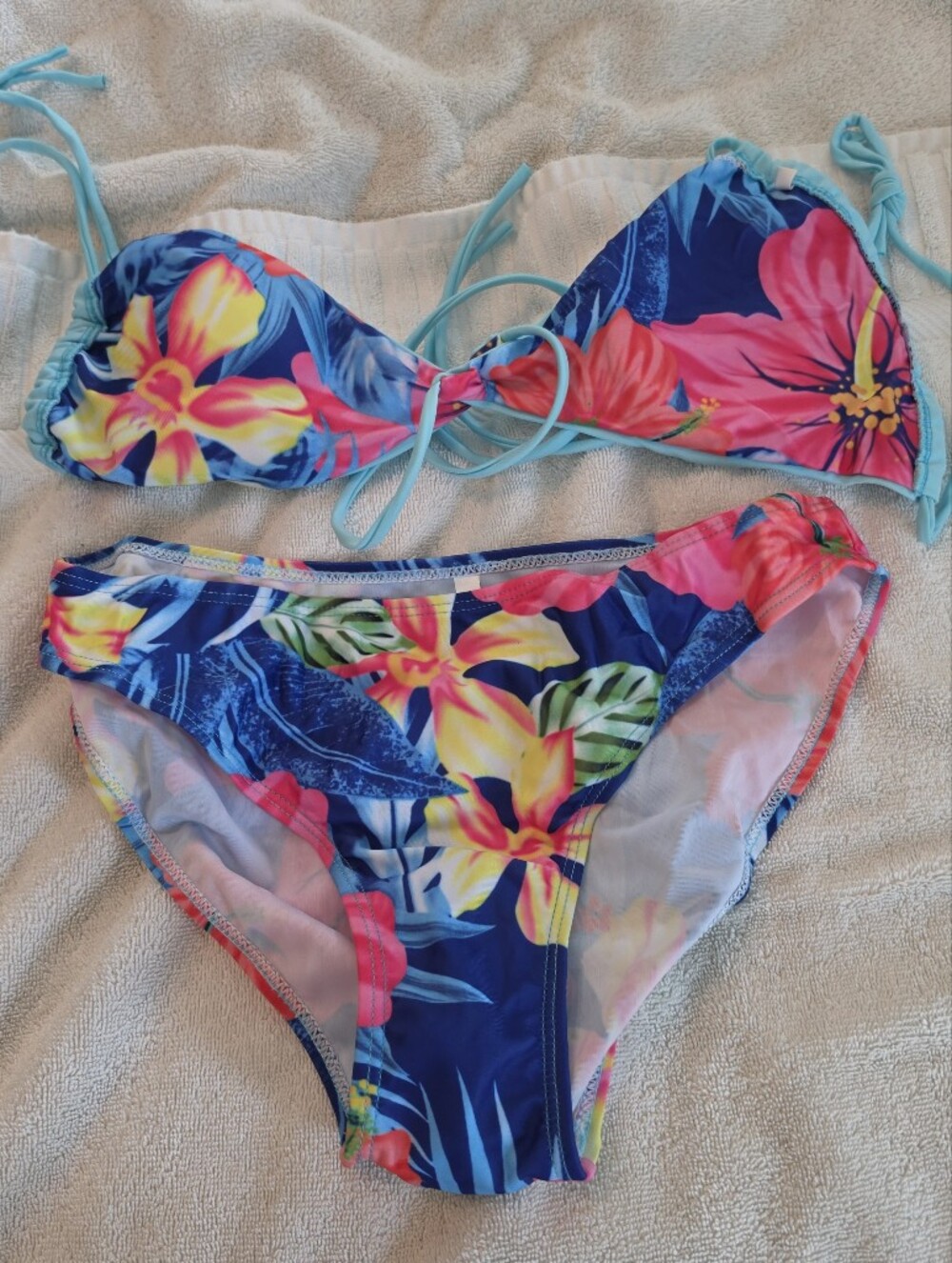 Women’s Tropical Floral Bikini Set - Blue & Pink